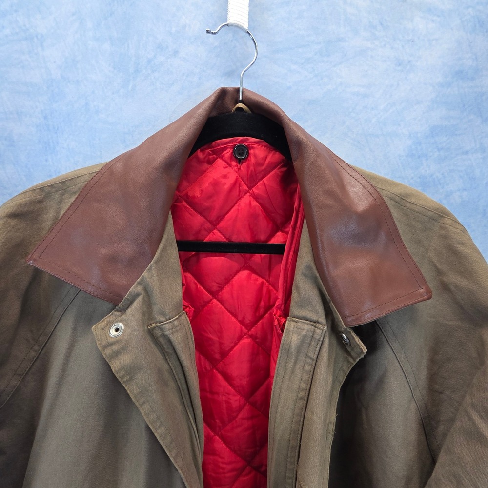Vintage Marlborough Brown Canvas Duster Coat Leather Collar Red Quilted Liner XL - Picture 5 of 12